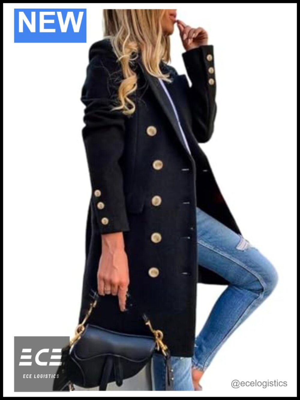 Womens Wool Blend Double Breasted Midi Peacoat Trench Coat Fall Winter